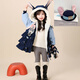 Hanzaki Judy Rabbit thickened cotton coat 2025 new winter style girl's stylish Judy Rabbit police officer cotton coat winter coat Navy blue cotton coat + big hat + rabbit pendant + fur ball quilted and velvet thickened version 130 cm The size is too large