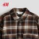 H&M children's clothing children's boys' shirt spring new plaid shirt cotton flannel jacket style shirt 1294610 brown/plaid 165 165/84 (13-14Y)