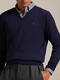 LAUREN RALPH LAUREN Men's Classic V-neck Wool Sweater Wool Luxury Business Commuting Warm Pullover Casual Fashion Sweater Navy/Hunter Navy S