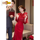 Chujing Toast Wear Bridal New Winter Red New Chinese Style Improved Cheongsam Engagement Dress Women's Morning Robe Long Sleeve Back Door Red 2XL