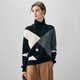 Komenboka 2025 new autumn and winter color block splicing cashmere sweater women's turtleneck sweater loose bottoming sweater Midnight Black M