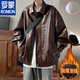 ROMON winter leather jacket men's velvet thickened American high street motorcycle jacket handsome loose casual pu leather top black-velvet high quality thickened 2XL quality higher than peers
