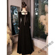True Black Annual Party Evening Dress Feminine Textured Velvet Long Sleeve French Art Test High-end Niche Light Luxury Winter 6116 Black Long S