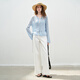 Chuyu Lyocell Linen Sweater Women's 2026 Spring New Hollow Retro Romantic Bell Sleeve Top Light Blue S
