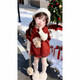 FHHUABD girls suit autumn and winter red cute knitted cape sweater red plaid skirt Christmas and New Year clothes single skirt 100 cm suitable for height 90-100cm