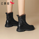 Red Dragonfly Short Boots for Women British Style Versatile Velvet Thickened Snow Boots Warm Winter 2025 New Black Velvet Heel Height 4.1cm 35 (225mm)