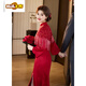 Chujing Toast Wear Bridal New Winter Red New Chinese Style Improved Cheongsam Engagement Dress Women's Morning Robe Long Sleeve Back Door Red 2XL