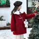 Wooden house girls autumn and winter woolen coats children's velvet thickened coats middle and older children's New Year's clothing festive woolen coat trend red coat 130