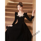 True Black Annual Party Evening Dress Feminine Textured Velvet Long Sleeve French Art Test High-end Niche Light Luxury Winter 6116 Black Long S