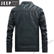 JEEP SPIRIT men's leather jacket trendy Korean version 2025 autumn and winter new pu leather jacket thickened handsome casual loose motorcycle suit black M