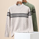 Jacquard thickened men's 100% wool sweater diamond-shaped autumn and winter round neck pure wool striped sweater men's top, fruit green 3XL 190/104A(125)