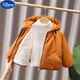 Disney (Disney) Girls' Velvet Thickened Cotton Jacket 2025 New Baby Girl's Warm Hooded Fashionable Winter Clothes Padded Children's Cotton Jacket Pumpkin Color Cotton Jacket 120 cm