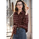 Ives (ITISF4) retro plaid long-sleeved shirt spring loose design top for junior high school and high school students red plaid S