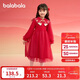 Balabala Girls New Chinese Style Knitted Dress 2025 Spring Red Mesh Princess New Year Dress 208125111006