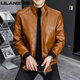 利郎（LILANZ）秋冬加绒加厚男士立领皮衣外套韩版宽松皮夹克简约潮流休闲机车服 黑色  单 L