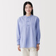 MUJI Women's Kapok Mixed Double-layer Yarn Disc Button Long Top Women's Shirt Women's Spring 26 BC2RNA6S Saxony Blue Stripe XL (165/92A)