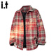 CHOCOOLATE it design lapel red casual all-match plaid shirt men's winter warm loose and comfortable cotton jacket red M recommended 80-105Jin Jin equals 0.5 kg