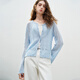 Chuyu Lyocell Linen Sweater Women's 2026 Spring New Hollow Retro Romantic Bell Sleeve Top Light Blue S