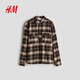 H&M children's clothing children's boys' shirt spring new plaid shirt cotton flannel jacket style shirt 1294610 brown/plaid 165 165/84 (13-14Y)