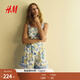 H&M连体衣2025年夏季新款女装时尚棉质府绸连身短裤1285145 白色/柠檬 32 150/76