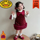 G.duck girl's velvet dress autumn and winter 2025 new style western style girl baby small fragrant vest skirt suit off-white two-piece set 90 CM