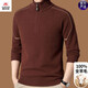 International Milan Ordos city-produced 100% woolen sweater for men with half turtleneck zipper, middle-aged winter thickened warm sheep. cashmere sweater, floral brown camel, high-end special grade non-pilling 2025 autumn and winter new style XL 175 (recommended weight 140-160Jin Jin is equal to 0.5 kg)