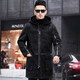 CHEVALPES international first-line brand sheep shear coat men's genuine leather coat long hooded plus fleece wool imitation fur black M 165