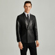 SATCHI suit collar double-breasted solid color business casual British style soft and comfortable leather jacket men's black black one size 48