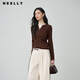 NEELLY shopping mall's same style spring new fashion slim fake two-piece knitted sweater for women, slim casual top, brown L