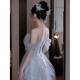 Rich collar high-end banquet evening dress blue dress light luxury niche temperament one-shoulder birthday ceremony host princess dress blue XS