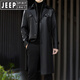 JEEP SPIRIT Leather Jacket Men's Business Plush Thickened Leather Jacket Extra Long Over-the-Knee Fur One-piece Warm Leather Coat Jacket Black M 170
