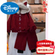 Disney Girls Winter Suit 2026 New Children's Velvet Thickened Cat Ear Bow Top New Year's Eve Two-piece Set Trendy Chinese Red 110 cm