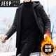 JEEP SPIRIT winter velvet jacket men's loose windbreaker mid-length coat trendy top fashion large size thickened warm cotton coat 1813 black velvet 7XL (230-255Jin Jin equals 0.5 kg)