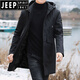 JEEP SPIRIT winter velvet jacket men's loose windbreaker mid-length coat trendy top fashion large size thickened warm cotton coat 1813 black velvet 7XL (230-255Jin Jin equals 0.5 kg)