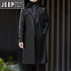 JEEP SPIRIT Leather Jacket Men's Business Plush Thickened Leather Jacket Extra Long Over-the-Knee Fur One-piece Warm Leather Coat Jacket Black M 170