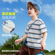ASK JUNIOR sequined children's short-sleeved T-shirt 2026 summer children's striped contrast round neck top boys white
