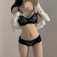 Langsha Small Breast Push Up Lace Underwear Set No Wires Top Support Anti-Sagging No Empty Cup Pure Desire Style New Sexy Lace Charm Black Underwear + Panties XS (75) 32/70AB Full Cup