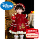 Disney Girls Lolita Red Princess Dress 2026 Velvet Autumn and Winter Baby Girl New Year New Chinese New Year Clothing Children's Dress Burgundy Princess Dress 80 cm