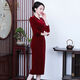 Wang Xiaoya slim new high-end back slit wedding dress 2026 spring gold velvet improved cheongsam dress burgundy M