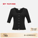 EP Yaying Women's U-neck Slim Fit Contrast Color Bottoming Shirt Short-Sleeved Sweater Shopping Mall Same Style 9901A Black L