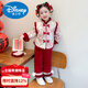 Disney Girls Thickened New Year Clothes Winter Clothes 2026 New Children's New Year Plum Blossom Baby Girl Festive New Year Clothes Set Red 90 (Recommended 80-90cm 1-2 years old or so)