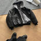 DESERTO frost cracked leather 1500G imitation mink one piece winter hooded mountain carving PU leather jacket black M