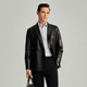 SATCHI suit collar double-breasted solid color business casual British style soft and comfortable leather jacket men's black black one size 48