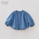 MARC&JANIE Mark Jenny retro literary girls' lace denim shirt baby shirt 2026 spring new style 560151 light denim 130 cm (recommended height 121-130cm)