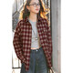 Ives (ITISF4) retro plaid long-sleeved shirt spring loose design top for junior high school and high school students red plaid S