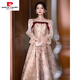 Pierre Cardin Engagement Dress Women 2025 New Style Spring Long-Sleeved Toast Wear Bridal Fashion Slim Dress Champagne 2XL