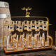 High-end light luxury crystal glass white wine glass set, household Chinese-style one-cup, small wine glass, two-quarter wine set, transparent handleless, 6 pots, 6 cups + golden deer cup holder