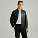 SATCHI Retro Stand Collar Solid Color Casual Light Mature Commuting Versatile Soft Leather Jacket Men's Black Black One Size 52