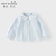 DAVE&BELLA children's long-sleeved T-shirt 2026 spring new style girls' tops, baby girl's clothes, stylish children's bottoming shirts, children's clothing, sky blue, ready stock 140 cm (recommended height 130-140cm)