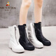 Scarecrow genuine leather Martin boots for female students Korean 2026 autumn and winter versatile mid-calf thick-soled short boots for women winter boots black plus velvet 41